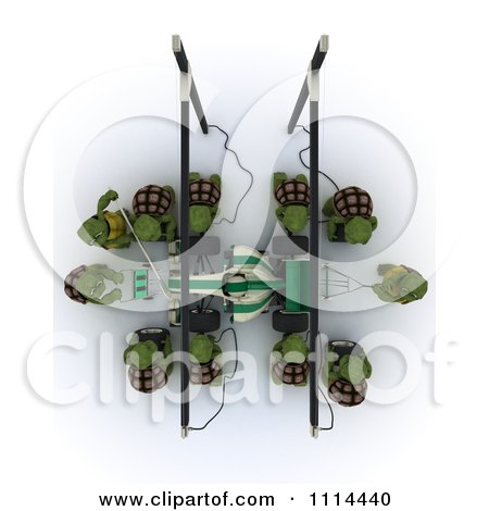 Clipart Aerial View Of 3d Tortoises Pit Crew - Royalty Free CGI Illustration by KJ Pargeter