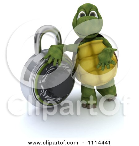 Clipart 3d Tortoise Leaning On A Padlock - Royalty Free CGI Illustration by KJ Pargeter