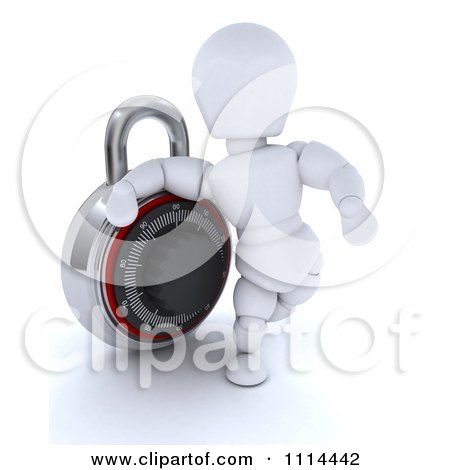 Clipart 3d White Character Leaning On A Padlock - Royalty Free CGI Illustration by KJ Pargeter
