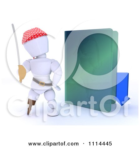 Clipart 3d Illegal Download White Character Pirate With A Green Folder - Royalty Free CGI Illustration by KJ Pargeter