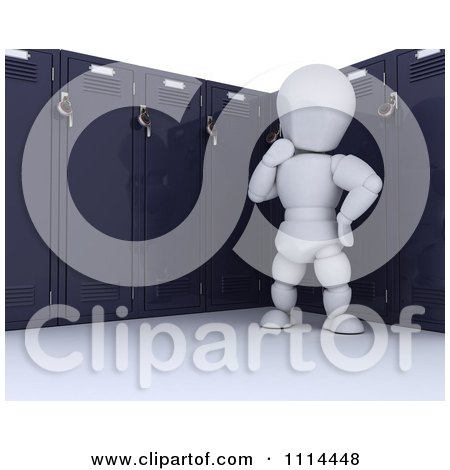 Clipart 3d White Character Thinking By His School Locker - Royalty Free CGI Illustration by KJ Pargeter