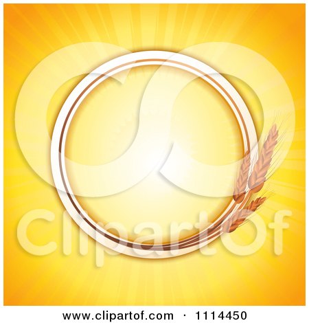 Clipart Round Wheat Frame With Copyspace Over Orange Rays - Royalty Free Vector Illustration by elaineitalia