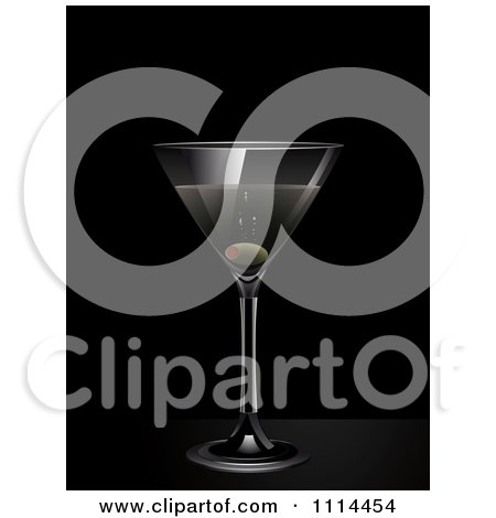 Clipart 3d Single Olive In A Martini Glass Over Black - Royalty Free Vector Illustration by elaineitalia