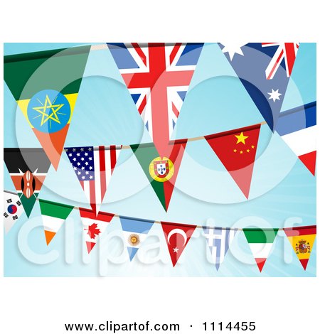 Clipart National Flag Buntings Over Blue Rays - Royalty Free Vector Illustration by elaineitalia
