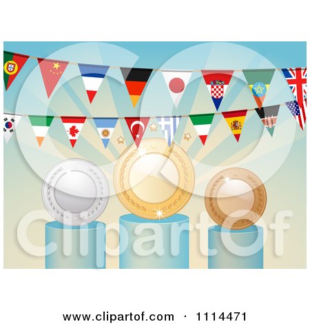 Clipart National Flag Buntings Over Medals - Royalty Free Vector Illustration by elaineitalia