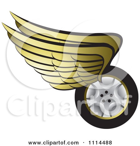 Clipart Gold Winged Tire 2 - Royalty Free Vector Illustration by Lal Perera