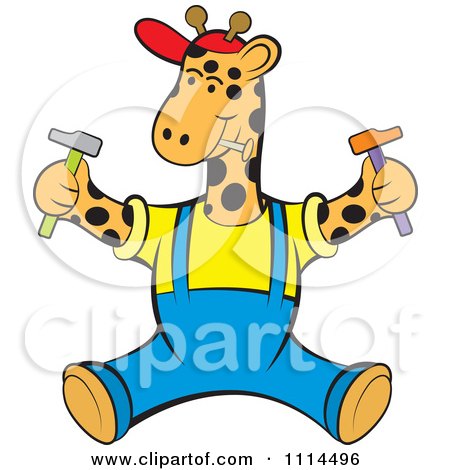 Clipart Handyman Giraffe Sitting With Tools - Royalty Free Vector Illustration by Lal Perera