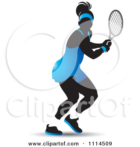 Clipart Silhouetted Female Tennis Player In A Blue Outfit - Royalty Free Vector Illustration by Lal Perera