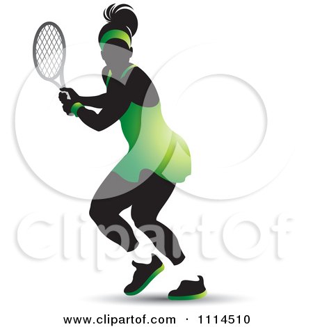Clipart Silhouetted Female Tennis Player In A Green Outfit - Royalty Free Vector Illustration by Lal Perera