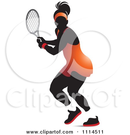 Clipart Silhouetted Female Tennis Player In An Orange Outfit - Royalty Free Vector Illustration by Lal Perera