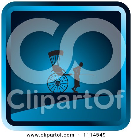 Clipart Silhouetted Man Pulling A Human Rickshaw Blue Icon - Royalty Free Vector Illustration by Lal Perera