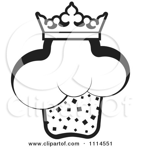 Clipart Crowned Black And White Ice Cream Cone - Royalty Free Vector Illustration by Lal Perera
