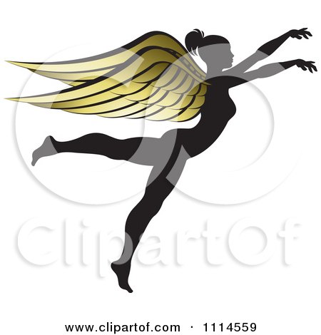 Clipart Silhouetted Woman With Golden Wings 2 - Royalty Free Vector Illustration by Lal Perera