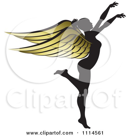 Clipart Silhouetted Woman With Golden Wings 1 - Royalty Free Vector Illustration by Lal Perera