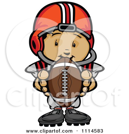 Clipart Cute Football Player Boy Holding A Ball - Royalty Free Vector Illustration by Chromaco
