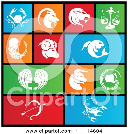 Clipart Set Of Colorful Square Birth Sign Zodiac Metro Style Icons - Royalty Free Vector Illustration by cidepix
