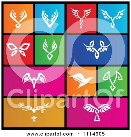 Clipart Set Of Colorful Square Butterfly And Bird Metro Style Icons - Royalty Free Vector Illustration by cidepix