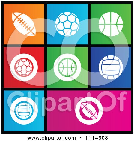 Clipart Set Of Colorful Square Sports Ball Metro Style Icons - Royalty Free Vector Illustration by cidepix