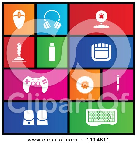 Clipart Set Of Colorful Square Computer PC Accessories Metro Style Icons - Royalty Free Vector Illustration by cidepix