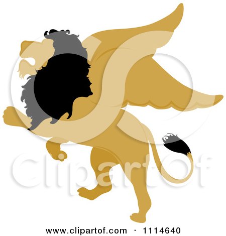 Clipart Winged Lion Rearing - Royalty Free Vector Illustration by Pams Clipart
