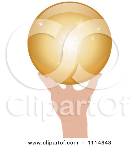 Clipart Hand Holding A Shiny Golden Sphere - Royalty Free Vector Illustration by Pams Clipart