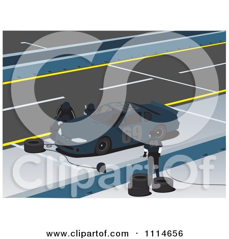 Clipart Pit Stop Crew Working On A Race Cars Tires - Royalty Free Vector Illustration by David Rey