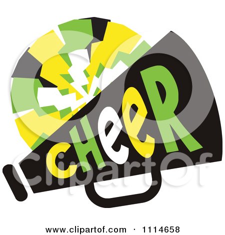 Clipart Cheerleader Pom Pom And Megaphone In Green And Yellow Tones - Royalty Free Vector Illustration by Johnny Sajem