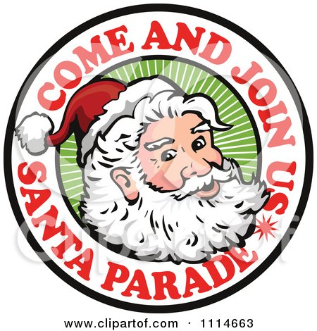 Clipart Santa In A Circle With Come And Join Us Santa Parade Text - Royalty Free Vector Illustration by patrimonio