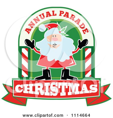 Clipart Happy Santa In An Arch With Annual Parade Christmas Text - Royalty Free Vector Illustration by patrimonio