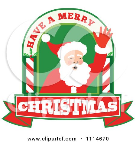 Clipart Waving Santa In An Arch With Have A Merry Christmas Text - Royalty Free Vector Illustration by patrimonio