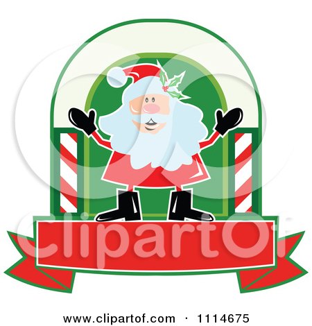 Clipart Happy Santa In An Arch Above A Banner - Royalty Free Vector Illustration by patrimonio