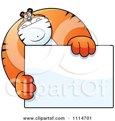 Clipart Buff Tiger Holding A Blank Sign 1 - Royalty Free Vector Illustration by Cory Thoman