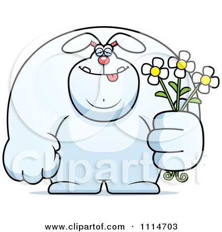 Clipart Buff Rabbit Holding Flowers - Royalty Free Vector Illustration by Cory Thoman
