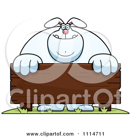 Clipart Buff Rabbit Behind A Wooden Sign - Royalty Free Vector Illustration by Cory Thoman