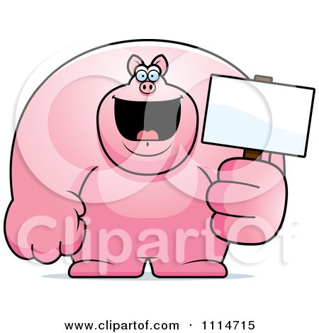 Clipart Buff Pig Holding A Sign 2 - Royalty Free Vector Illustration by Cory Thoman