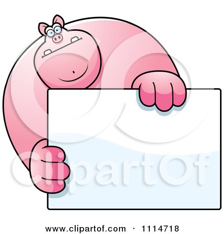 Clipart Buff Pig Holding A Sign 1 - Royalty Free Vector Illustration by Cory Thoman