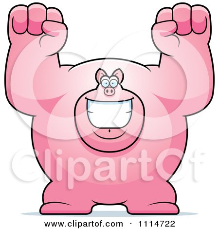 Clipart Excited Buff Pig Cheering - Royalty Free Vector Illustration by Cory Thoman