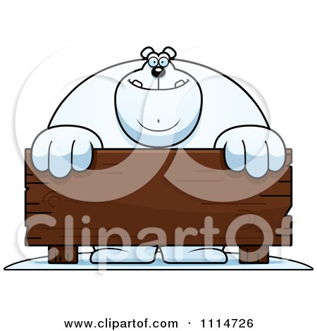 Clipart Buff Polar Bear Behind A Wooden Sign - Royalty Free Vector Illustration by Cory Thoman