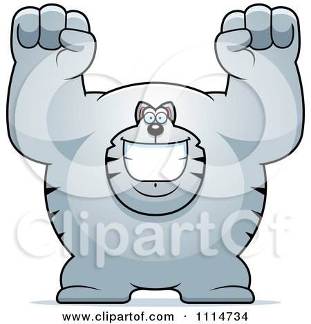 Clipart Excited Buff Gray Cat Cheering - Royalty Free Vector Illustration by Cory Thoman