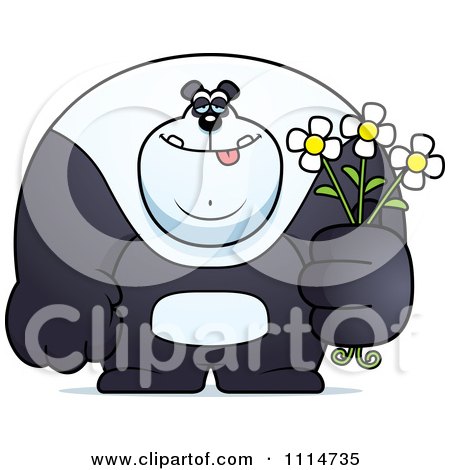 Clipart Buff Panda Holding Flowers - Royalty Free Vector Illustration by Cory Thoman