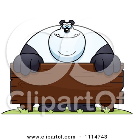 Clipart Buff Panda Behind A Wooden Sign - Royalty Free Vector Illustration by Cory Thoman