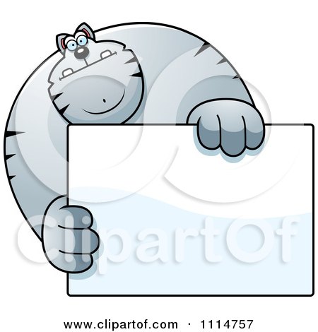 Clipart Buff Gray Cat Holding A Sign 1 - Royalty Free Vector Illustration by Cory Thoman