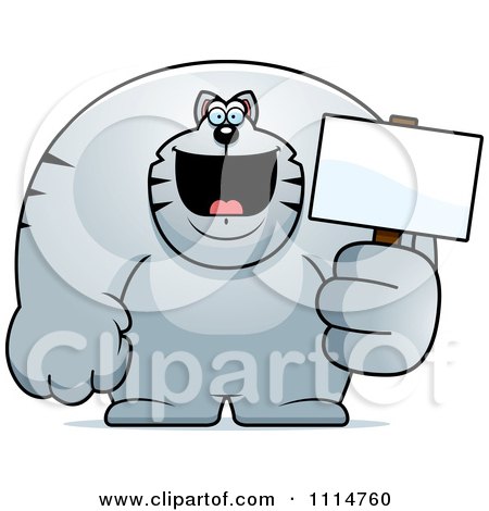 Clipart Buff Gray Cat Holding A Sign 2 - Royalty Free Vector Illustration by Cory Thoman