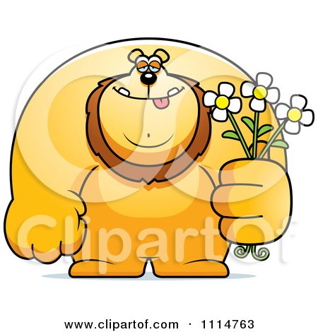 Clipart Buff Lion Holding Flowers - Royalty Free Vector Illustration by Cory Thoman