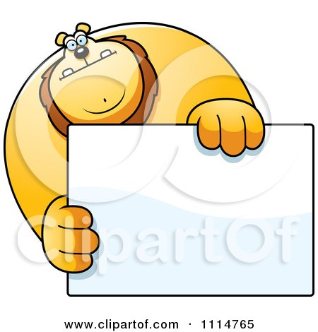 Clipart Buff Lion Holding A Sign 1 - Royalty Free Vector Illustration by Cory Thoman