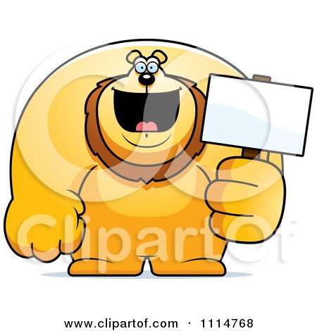 Clipart Buff Lion Holding A Sign 2 - Royalty Free Vector Illustration by Cory Thoman