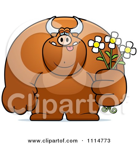 Clipart Buff Bull Holding Flowers - Royalty Free Vector Illustration by Cory Thoman