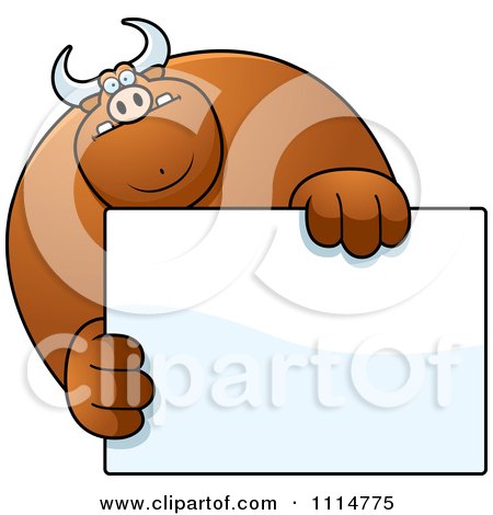 Clipart Buff Bull Holding A Sign 1 - Royalty Free Vector Illustration by Cory Thoman