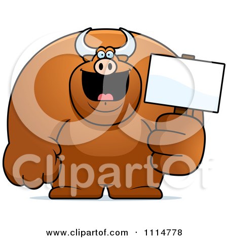 Clipart Buff Bull Holding A Sign 2 - Royalty Free Vector Illustration by Cory Thoman