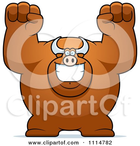 Clipart Excited Buff Bull Cheering - Royalty Free Vector Illustration by Cory Thoman